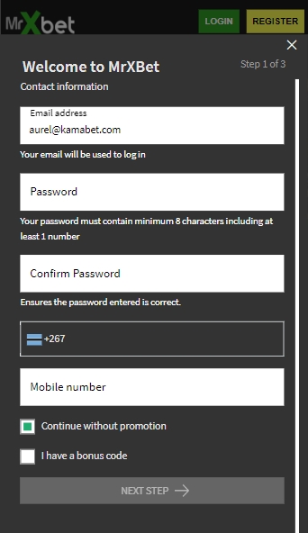 First registration step