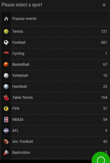 Begining of the list of sports